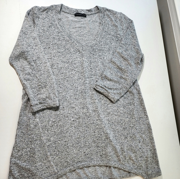 Nally & Millie Sweaters - Nally & Millie Womens Grey White Marled Medium 3/4 Sleeves Long Pullover Sweater